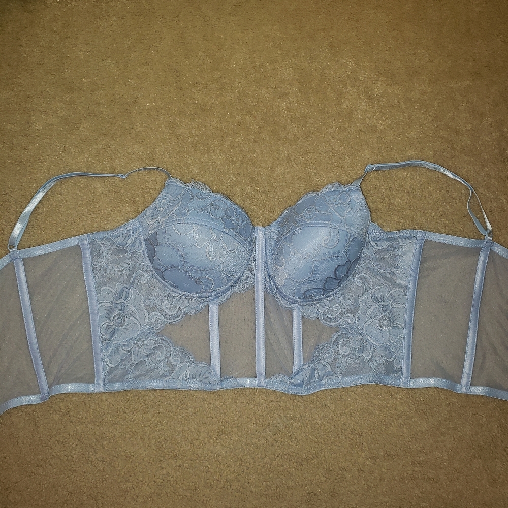 Blue Lace Bra zipper back C cup